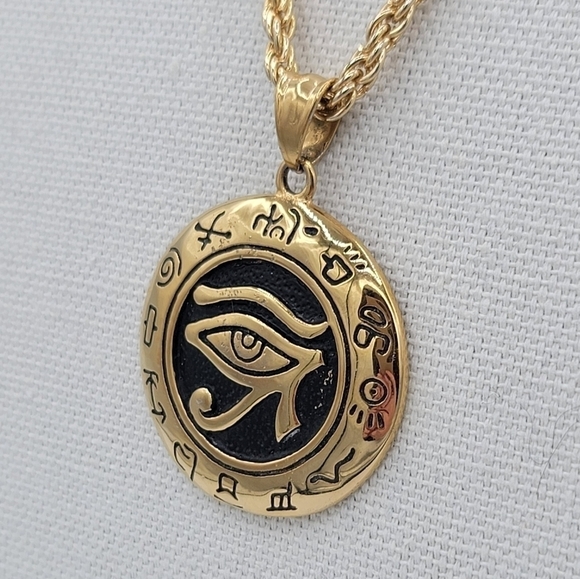 Eye of Horus Pendant Goldtone Necklace #589 - Picture 3 of 9